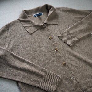 Karen Scott Luxsoft Cardigan Sweater Size M Medium Light Brown Shawl Collar Soft